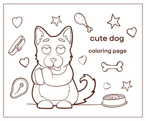 Cartoon character cute dog. Coloring page puppy.