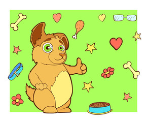 Cartoon character dog. Color background with a puppy.