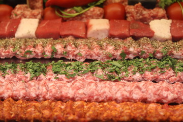 different types of semi-finished meat products close view