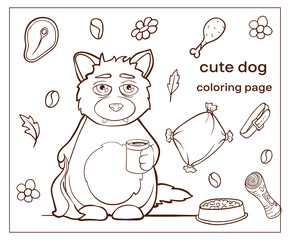 Cartoon character cute dog. Coloring page puppy.