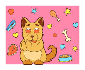 Cartoon character dog. Color background with a puppy.
