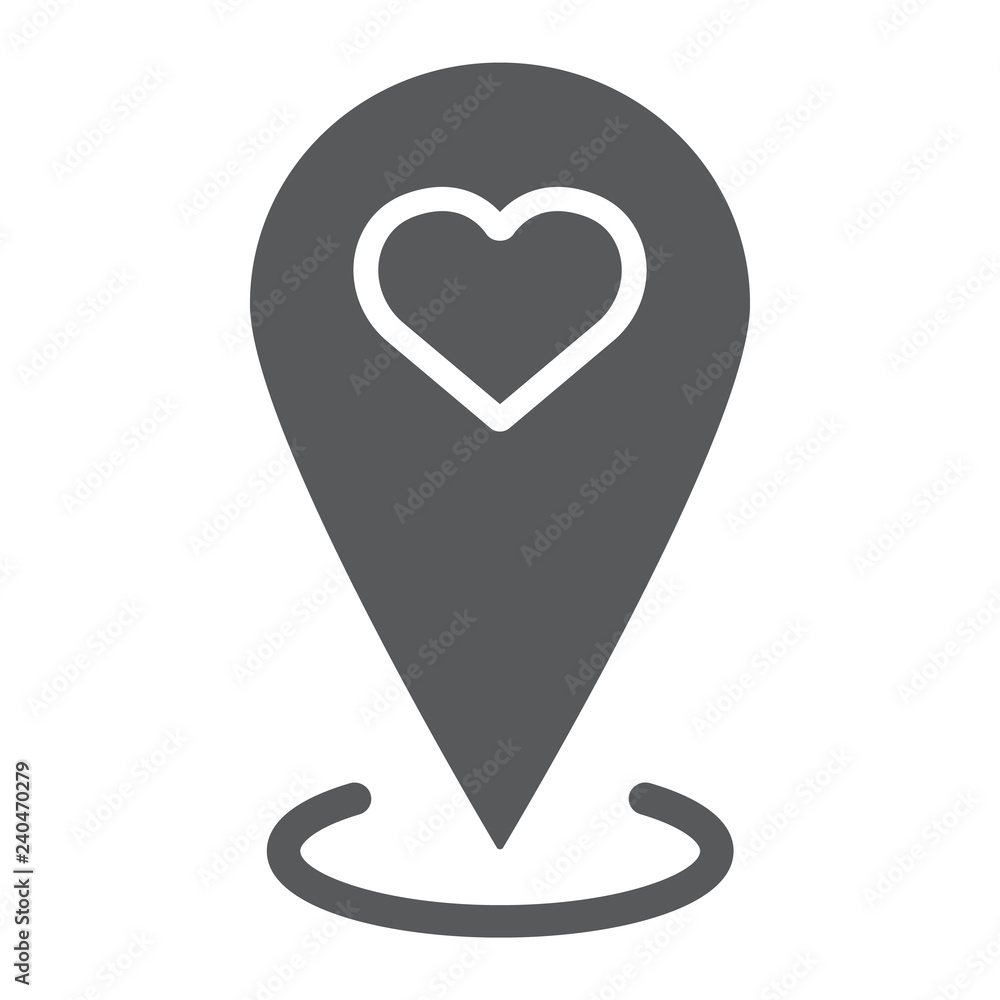 Poster love location glyph icon, love and gps, map pointer sign, vector graphics, a solid pattern on a whit