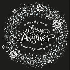 Christmas greeting. Christmas tree decoration, snowflakes, gifts. Winter holidays. Vector Illustration EPS10.