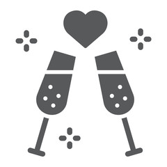 Champagne glasses glyph icon, celebrating and toast, sparkling goblets sign, vector graphics, a solid pattern on a white background.