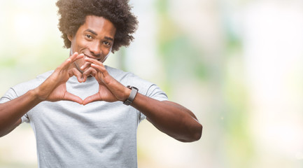 Afro american man over isolated background smiling in love showing heart symbol and shape with hands. Romantic concept.