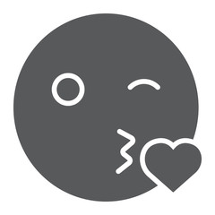 Kiss smile glyph icon, emoticon and expression, love emoji sign, vector graphics, a solid pattern on a white background.