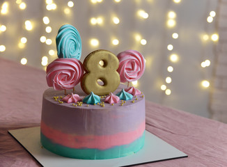 birthday cake decorated with the number eight