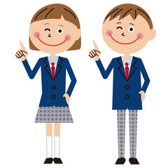ポップな紺の学生服の男女が指差し