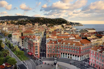 Afwasbaar Fotobehang Nice Luchtfoto van Place Massena in Nice, Frankrijk