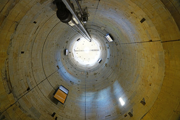 Inside view of the hollow shaft inside the Leaning Tower of Pisa campanile in Tuscany, Italy