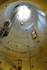 Inside view of the hollow shaft inside the Leaning Tower of Pisa campanile in Tuscany, Italy