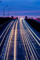 light trails in an speedway at night