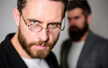 Optics and vision concept. Smart glance. Accessory for smart appearance. Wearing glasses may really...