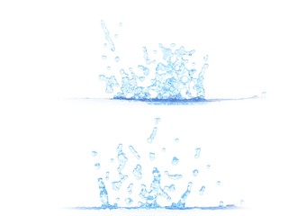 3D illustration of 2 side views of cool water splash - mockup isolated on white, creative illustration