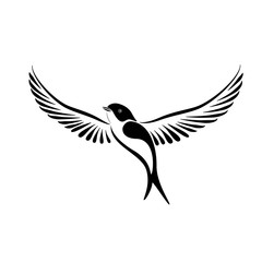 Stylized swallow illustration in black and white