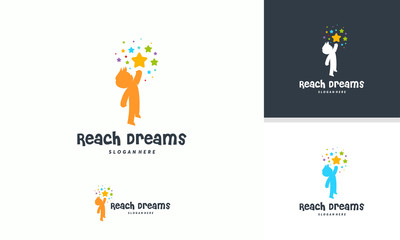 Reaching Star logo, Online Learning logo designs vector, Kids Dream logo, Reach Dreams logo