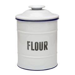White enamel flour canister including clipping path