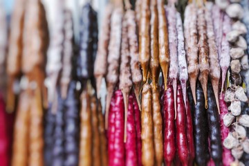 Churchkhela at the street market in Georgia. Selective Focus.