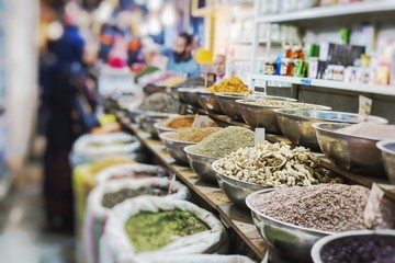 Colorful spices on the bazaar. Iran. Selective Focus.