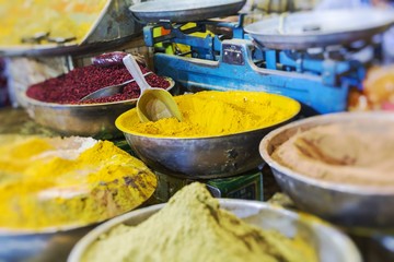 Colorful spices on the bazaar. Iran. Selective Focus.