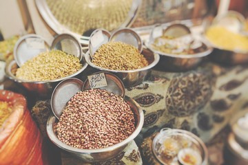 Colorful spices on the bazaar. Iran. Selective Focus.