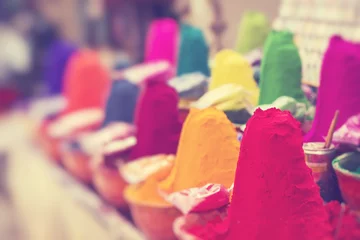 Poster Colorful powder for sale on the festive occassion of Holi in India. Selective Focus. © Curioso.Photography