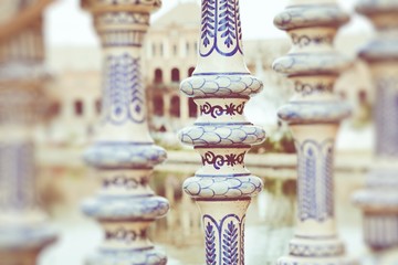 Blue balustrade detail in Sevilla. Selective Focus.