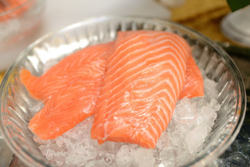 salmon fillet on ice
