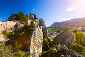The famous Bell Tower and Gateway at Guadalest near Benidorm in Spain, horizontal- travel background.