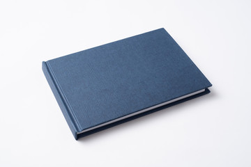 blue notebook with open page