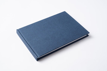 blue notebook with open page
