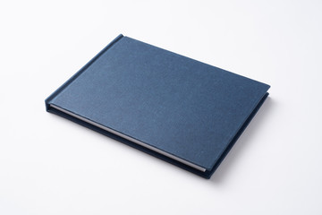 blue notebook with open page