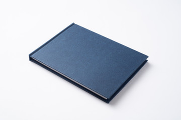 blue notebook with open page