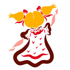 The girl who waves her hand or writes something, colorful pattern