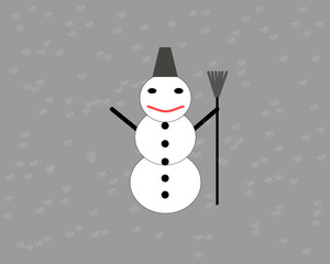 snowman with broom and bucket on his head