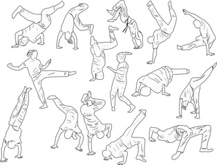 breakdancers outlines isolated on white