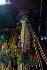 Chinese shadow play props hanging in the night