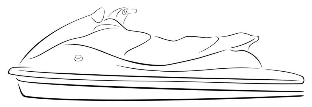 recommend clip art: Aqua jetski line art side view isolated vector illustration
