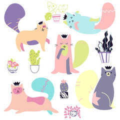 Funny cats in various poses set. Vector illustration. Eps 10.