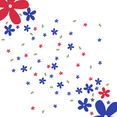 Background of flowers and leaves. Red and blue flowers. Vector illustration.