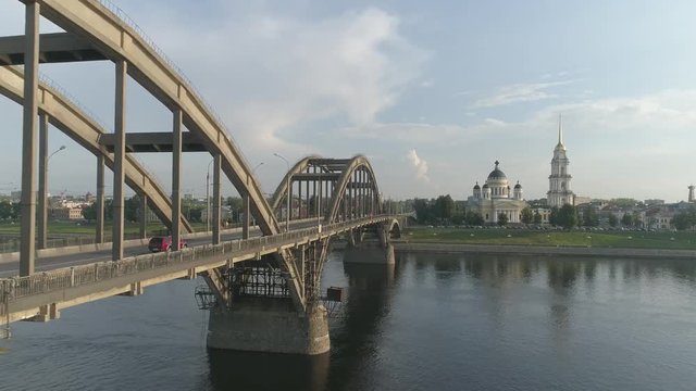 Flight over the city of Rybinsk, Yaroslavl region. Sights of Rybinsk.