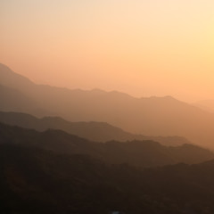 Yellowish red sunset because of smog in china. Plot Mutianyu