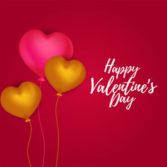 Fototapeta na wymiar Happy valentine template with flying gold and pink hearth shape balloon. Vector illustration