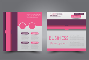 Square flyer design. A cover for brochure.  Website or advertisement banner template. Vector illustration. Pink and purple color.