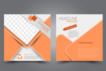 Square flyer design. A cover for brochure.  Website or advertisement banner template. Vector illustration. Orange color.