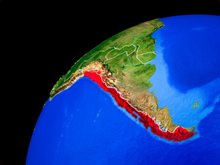 Chile from space. Planet Earth with country borders and extremely high detail of planet surface.