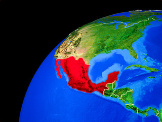 Mexico from space. Planet Earth with country borders and extremely high detail of planet surface.