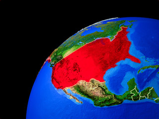 USA from space. Planet Earth with country borders and extremely high detail of planet surface.