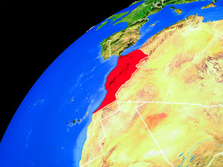 Morocco from space. Planet Earth with country borders and extremely high detail of planet surface.