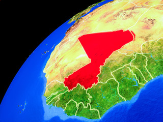 Mali from space. Planet Earth with country borders and extremely high detail of planet surface.